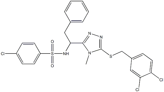 4-chloro-N-(1-{5-[(3,4-dichlorobenzyl)sulfanyl]-4-methyl-4H-1,2,4-triazol-3-yl}-2-phenylethyl)benzenesulfonamide 구조식 이미지
