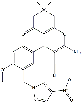 2-amino-4-{4-methoxy-3-[(4-nitro-1H-pyrazol-1-yl)methyl]phenyl}-7,7-dimethyl-5-oxo-5,6,7,8-tetrahydro-4H-chromene-3-carbonitrile Structure