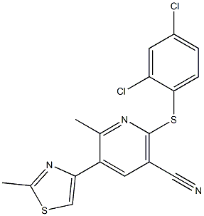 2-[(2,4-dichlorophenyl)thio]-6-methyl-5-(2-methyl-1,3-thiazol-4-yl)nicotinonitrile Structure