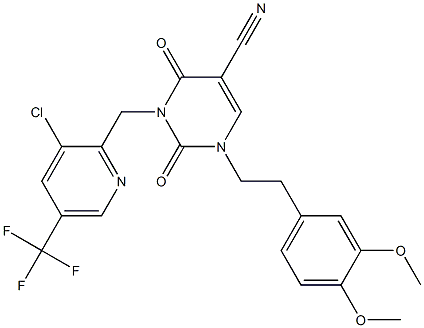 3-{[3-chloro-5-(trifluoromethyl)-2-pyridinyl]methyl}-1-(3,4-dimethoxyphenethyl)-2,4-dioxo-1,2,3,4-tetrahydro-5-pyrimidinecarbonitrile 구조식 이미지