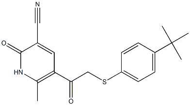 5-(2-{[4-(tert-butyl)phenyl]thio}acetyl)-6-methyl-2-oxo-1,2-dihydropyridine-3-carbonitrile 구조식 이미지