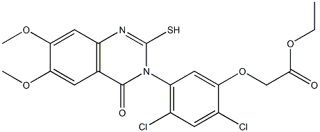 ethyl 2-{2,4-dichloro-5-[6,7-dimethoxy-4-oxo-2-sulfanyl-3(4H)-quinazolinyl]phenoxy}acetate 구조식 이미지