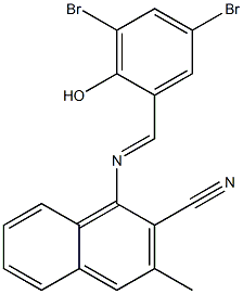 1-[(3,5-dibromo-2-hydroxybenzylidene)amino]-3-methyl-2-naphthonitrile 구조식 이미지