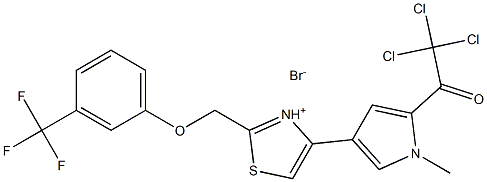 4-[1-methyl-5-(2,2,2-trichloroacetyl)-1H-pyrrol-3-yl]-2-{[3-(trifluoromethyl)phenoxy]methyl}-1,3-thiazol-3-ium bromide 구조식 이미지