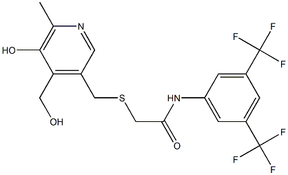 N1-[3,5-di(trifluoromethyl)phenyl]-2-({[5-hydroxy-4-(hydroxymethyl)-6-methyl-3-pyridyl]methyl}thio)acetamide Structure