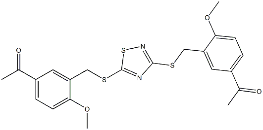 1-{3-[({3-[(5-acetyl-2-methoxybenzyl)thio]-1,2,4-thiadiazol-5-yl}thio)methyl]-4-methoxyphenyl}ethan-1-one Structure