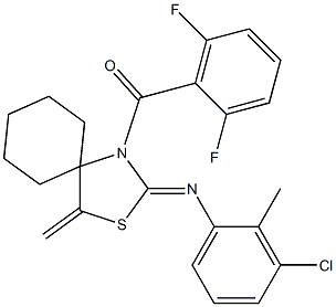 {2-[(3-chloro-2-methylphenyl)imino]-4-methylidene-3-thia-1-azaspiro[4.5]dec-1-yl}(2,6-difluorophenyl)methanone Structure