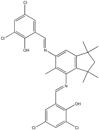 2,4-dichloro-6-[({6-[(3,5-dichloro-2-hydroxybenzylidene)amino]-1,1,3,3,5-pentamethyl-2,3-dihydro-1H-inden-4-yl}imino)methyl]phenol 구조식 이미지