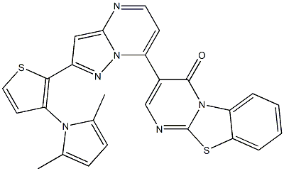 3-{2-[3-(2,5-dimethyl-1H-pyrrol-1-yl)-2-thienyl]pyrazolo[1,5-a]pyrimidin-7-yl}-4H-pyrimido[2,1-b][1,3]benzothiazol-4-one Structure