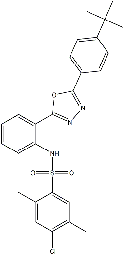 N1-(2-{5-[4-(tert-butyl)phenyl]-1,3,4-oxadiazol-2-yl}phenyl)-4-chloro-2,5-dimethylbenzene-1-sulfonamide Structure