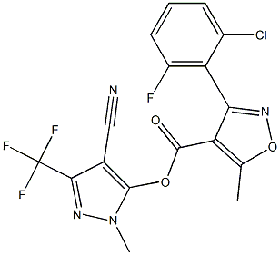 4-cyano-1-methyl-3-(trifluoromethyl)-1H-pyrazol-5-yl 3-(2-chloro-6-fluorophenyl)-5-methyl-4-isoxazolecarboxylate Structure