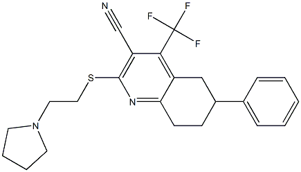 6-phenyl-2-{[2-(1-pyrrolidinyl)ethyl]sulfanyl}-4-(trifluoromethyl)-5,6,7,8-tetrahydro-3-quinolinecarbonitrile 구조식 이미지