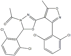 1-{2-(2,6-dichlorophenyl)-5-[3-(2,6-dichlorophenyl)-5-methylisoxazol-4-yl]-2,3-dihydro-1,3,4-oxadiazol-3-yl}ethan-1-one Structure