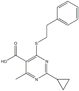 2-cyclopropyl-4-methyl-6-[(2-phenylethyl)thio]pyrimidine-5-carboxylic acid 구조식 이미지