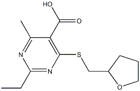 2-ethyl-4-methyl-6-[(tetrahydrofuran-2-ylmethyl)thio]pyrimidine-5-carboxylic acid Structure