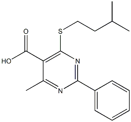 4-methyl-6-[(3-methylbutyl)thio]-2-phenylpyrimidine-5-carboxylic acid Structure