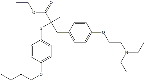 ETHYL 2-(4-BUTOXYPHENYLTHIO)-3-(4-(2-(DIETHYLAMINO)ETHOXY)PHENYL)-2-METHYLPROPANOATE 구조식 이미지