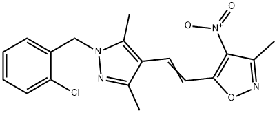 Isoxazole,  5-[2-[1-[(2-chlorophenyl)methyl]-3,5-dimethyl-1H-pyrazol-4-yl]ethenyl]-3-methyl-4-nitro- Structure