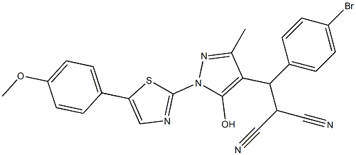 2-((4-bromophenyl){5-hydroxy-1-[5-(4-methoxyphenyl)-1,3-thiazol-2-yl]-3-methyl-1H-pyrazol-4-yl}methyl)malononitrile 구조식 이미지