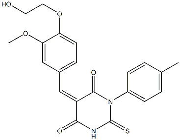 5-[4-(2-hydroxyethoxy)-3-methoxybenzylidene]-1-(4-methylphenyl)-2-thioxodihydro-4,6(1H,5H)-pyrimidinedione Structure
