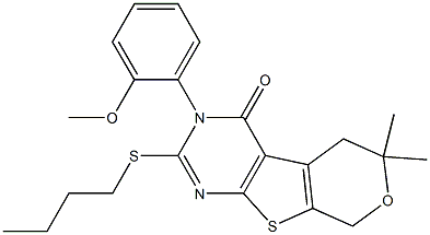 2-(butylsulfanyl)-3-(2-methoxyphenyl)-6,6-dimethyl-3,5,6,8-tetrahydro-4H-pyrano[4',3':4,5]thieno[2,3-d]pyrimidin-4-one 구조식 이미지