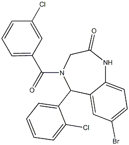 7-bromo-4-(3-chlorobenzoyl)-5-(2-chlorophenyl)-1,3,4,5-tetrahydro-2H-1,4-benzodiazepin-2-one 구조식 이미지