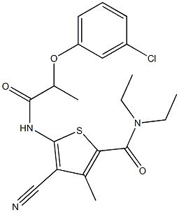 5-{[2-(3-chlorophenoxy)propanoyl]amino}-4-cyano-N,N-diethyl-3-methyl-2-thiophenecarboxamide Structure