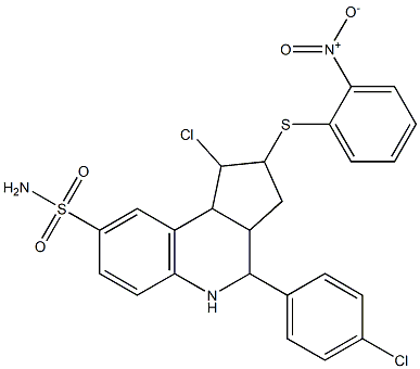 1-chloro-4-(4-chlorophenyl)-2-({2-nitrophenyl}sulfanyl)-2,3,3a,4,5,9b-hexahydro-1H-cyclopenta[c]quinoline-8-sulfonamide Structure