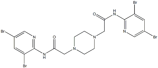 N-(3,5-dibromo-2-pyridinyl)-2-(4-{2-[(3,5-dibromo-2-pyridinyl)amino]-2-oxoethyl}-1-piperazinyl)acetamide 구조식 이미지