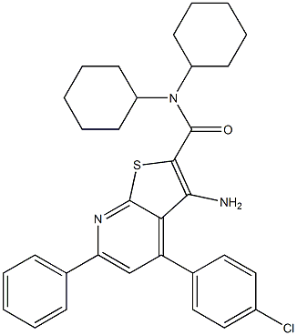 3-amino-4-(4-chlorophenyl)-N,N-dicyclohexyl-6-phenylthieno[2,3-b]pyridine-2-carboxamide 구조식 이미지