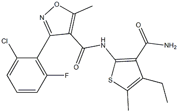 N-[3-(aminocarbonyl)-4-ethyl-5-methyl-2-thienyl]-3-(2-chloro-6-fluorophenyl)-5-methyl-4-isoxazolecarboxamide Structure