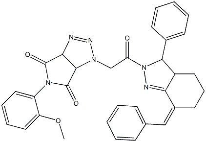 1-[2-(7-benzylidene-3-phenyl-3,3a,4,5,6,7-hexahydro-2H-indazol-2-yl)-2-oxoethyl]-5-(2-methoxyphenyl)-3a,6a-dihydropyrrolo[3,4-d][1,2,3]triazole-4,6(1H,5H)-dione Structure