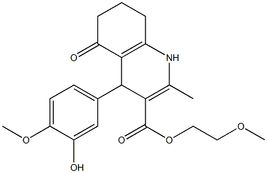 2-methoxyethyl 4-(3-hydroxy-4-methoxyphenyl)-2-methyl-5-oxo-1,4,5,6,7,8-hexahydro-3-quinolinecarboxylate 구조식 이미지