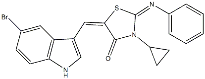 5-[(5-bromo-1H-indol-3-yl)methylene]-3-cyclopropyl-2-(phenylimino)-1,3-thiazolidin-4-one Structure