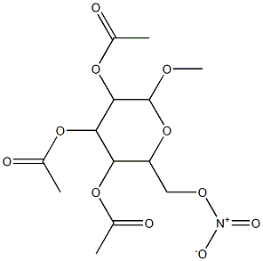 3,5-bis(acetyloxy)-2-({nitrooxy}methyl)-6-methoxytetrahydro-2H-pyran-4-yl acetate 구조식 이미지