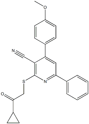 2-[(2-cyclopropyl-2-oxoethyl)sulfanyl]-4-(4-methoxyphenyl)-6-phenylnicotinonitrile Structure