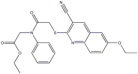 ethyl ({[(3-cyano-6-ethoxy-2-quinolinyl)sulfanyl]acetyl}anilino)acetate Structure