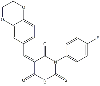 5-(2,3-dihydro-1,4-benzodioxin-6-ylmethylene)-1-(4-fluorophenyl)-2-thioxodihydropyrimidine-4,6(1H,5H)-dione Structure
