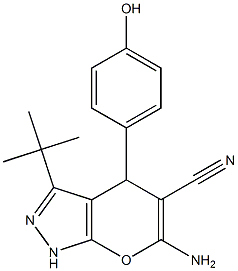 6-amino-3-(tert-butyl)-4-(4-hydroxyphenyl)-1,4-dihydropyrano[2,3-c]pyrazole-5-carbonitrile Structure