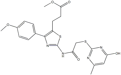 methyl 3-[2-({[(4-hydroxy-6-methyl-2-pyrimidinyl)sulfanyl]acetyl}amino)-4-(4-methoxyphenyl)-1,3-thiazol-5-yl]propanoate Structure