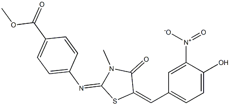 methyl 4-[(5-{4-hydroxy-3-nitrobenzylidene}-3-methyl-4-oxo-1,3-thiazolidin-2-ylidene)amino]benzoate 구조식 이미지
