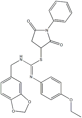 2,5-dioxo-1-phenyl-3-pyrrolidinyl N-(1,3-benzodioxol-5-ylmethyl)-N'-(4-ethoxyphenyl)imidothiocarbamate 구조식 이미지