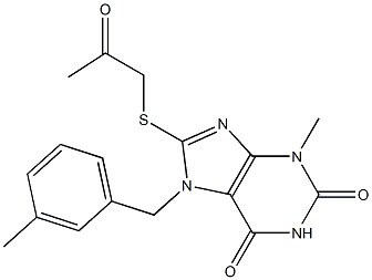 3-methyl-7-(3-methylbenzyl)-8-[(2-oxopropyl)sulfanyl]-3,7-dihydro-1H-purine-2,6-dione 구조식 이미지