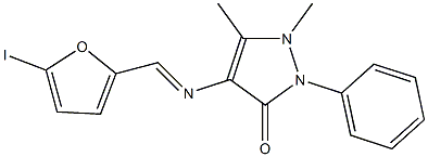 4-{[(5-iodo-2-furyl)methylene]amino}-1,5-dimethyl-2-phenyl-1,2-dihydro-3H-pyrazol-3-one Structure