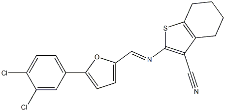 2-({[5-(3,4-dichlorophenyl)-2-furyl]methylene}amino)-4,5,6,7-tetrahydro-1-benzothiophene-3-carbonitrile Structure