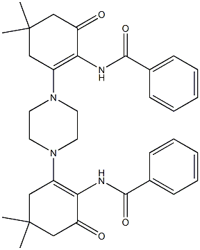 N-(2-{4-[2-(benzoylamino)-5,5-dimethyl-3-oxo-1-cyclohexen-1-yl]-1-piperazinyl}-4,4-dimethyl-6-oxo-1-cyclohexen-1-yl)benzamide 구조식 이미지