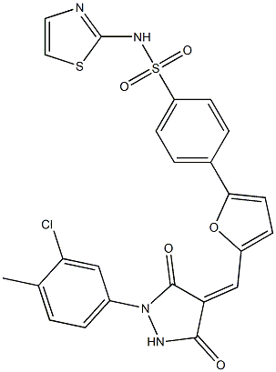 4-(5-{[1-(3-chloro-4-methylphenyl)-3,5-dioxo-4-pyrazolidinylidene]methyl}-2-furyl)-N-(1,3-thiazol-2-yl)benzenesulfonamide Structure