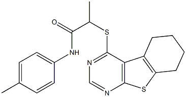 N-(4-methylphenyl)-2-(5,6,7,8-tetrahydro[1]benzothieno[2,3-d]pyrimidin-4-ylsulfanyl)propanamide 구조식 이미지