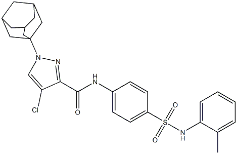 1-(1-adamantyl)-4-chloro-N-[4-(2-toluidinosulfonyl)phenyl]-1H-pyrazole-3-carboxamide 구조식 이미지