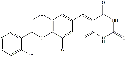 5-{3-chloro-4-[(2-fluorobenzyl)oxy]-5-methoxybenzylidene}-2-thioxodihydro-4,6(1H,5H)-pyrimidinedione Structure